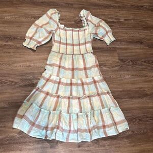 Storia smocked midi dress ruffle tiered M new